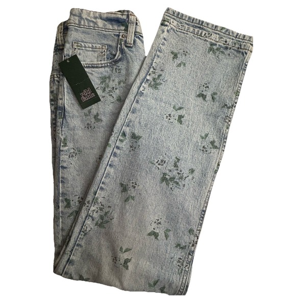 Target Wild Fable 90's Relaxed‎ Straight Jeans Size 00 Flowers New Denim NWT - Picture 6 of 11